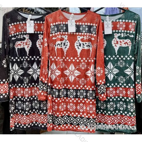 Šaty zamatové vianočný dlhý rukáv dámske (S/M ONE SIZE) TALIANSKA MÓDA IMWA217996