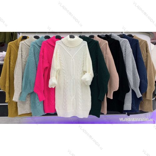 Šaty pletené s rolákom dlhý rukáv dámske (S/M ONE SIZE) TALIANSKA MÓDA IMWD21D20019