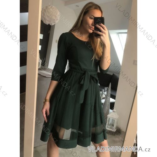 Šaty elegantní 3/4 krátký rukáv dámské (S/M ONE SIZE) ITALSKÁ MÓDA IM3212802