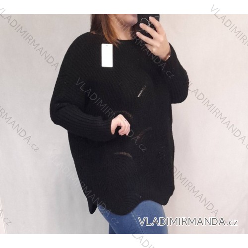 Sveter tenký oversize dlhý rukáv dámsky (XL / 3XL ONE SIZE) TALIANSKÁ MÓDA IMWA217017 čierna XL / 3XL