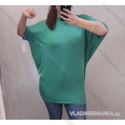 Tunika prodloužená oversize krátký rukáv dámská (L/XL ONE SIZE) ITALSKÁ MÓDA IM722017/DR L / XL zelená