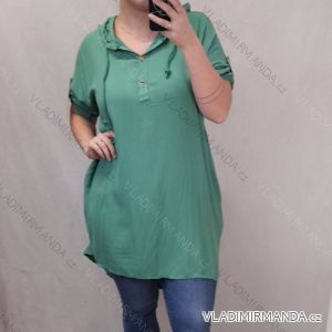 Šaty košeľové s kapucňou krátky rukáv dámske (XL/2XL ONE SIZE) TALIANSKA MÓDA IMJ22002