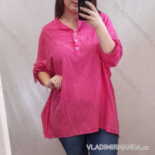 Košeľa predĺžená/šaty košeľové dlhý rukáv dámska nadrozmer (XL/2XL ONE SIZE) TALIANSKA MÓDA IMC22220/DR XL/2XL čierna