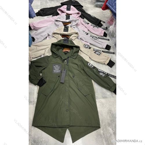 Bunda jarná predĺžená s kapucňou dlhý rukáv dámska (S-2XL) POLSKÁ MÓDA PMWT221360