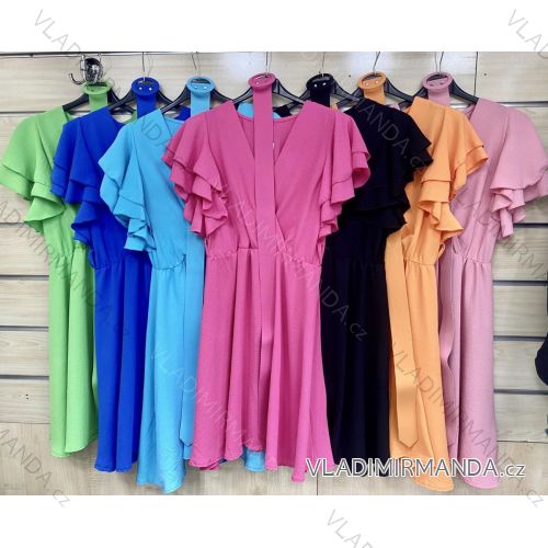 Šaty elegantné s opaskom krátky rukáv dámske (S/M ONE SIZE) TALIANSKA MÓDA IMWD221539