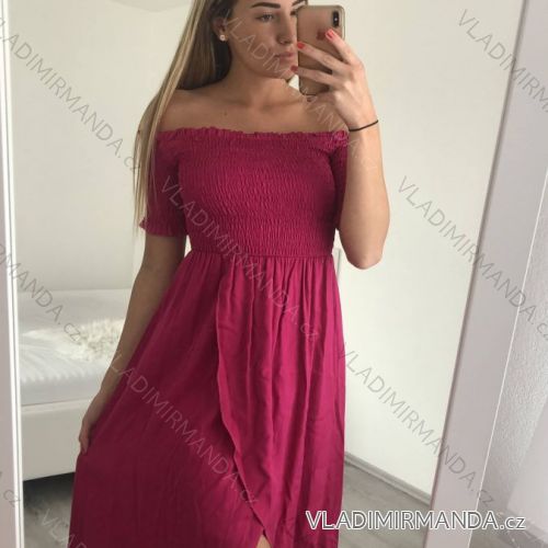Šaty carmen cez ramená letné dámske (S/M ONE SIZE) TALIANSKA MÓDA IMM22U5368/DR BÉŽOVÁ