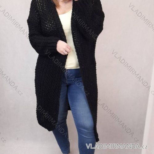 Cardigan pletený dlhý rukáv dámsky nadrozměr (2XL / 3XL ONE SIZE) TALIANSKÁ MÓDA IM821026 čierna