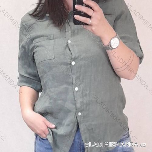 Košile lněná dlouhý rukáv dámská nadrozměr (M/L ONE SIZE) ITALSKá MóDA IM722037/DR M / L <p>khaki</p>