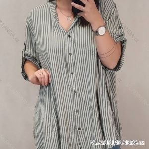 Košeľa oversize s opaskom krátky rukáv dámske nadrozmer (4XL/5XL ONE SIZE) TALIANSKA MÓDA IM422STRIPE