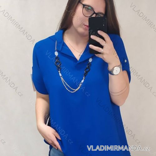 Tunika košeľová s príveskom dlhý rukáv dámske (L/XL ONE SIZE) TALIANSKA MóDA IM322019/DR L / XL kráľovská modrá