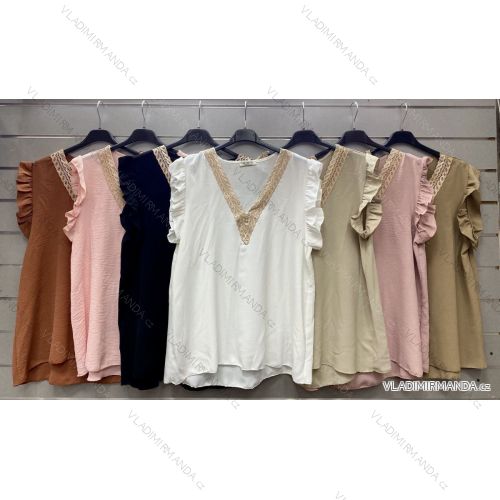 Tunika/blúzka s čipkou krátky rukáv dámska (S/M/L ONE SIZE) TALIANSKA MÓDA IMWG221683
