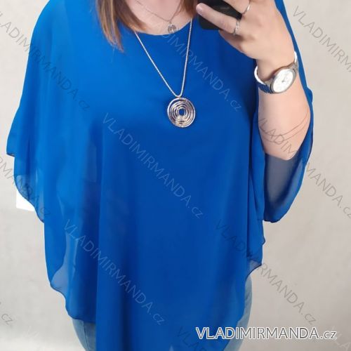 Tunika oversize šifón krátky rukáv dámske nadrozmer (L/XL/2XL) TALIANSKA MÓDA IM422CYRKL/DR XL/2XL <p>modrá</p>