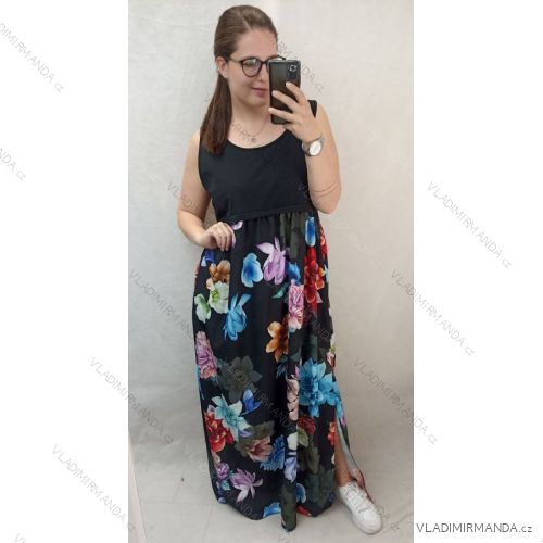 Šaty dlhé letné bez rukávu kvetované dámske nadrozmer (XL/2XL/3XL/4XL ONE SIZE) TALIANSKA MÓDA IMD22437