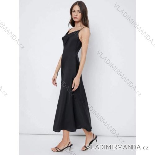 Šaty dlhé elegantné na ramienka letný satén dámske (S/M ONE SIZE) TALIANSKA MÓDA IMM22634/DR čierna S/M