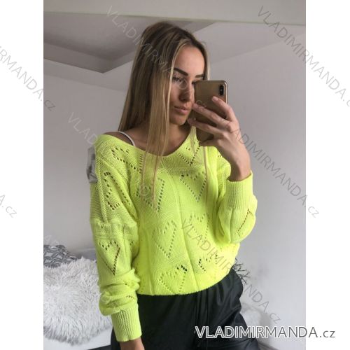 Sveter pletený tenký dlhý rukáv dámsky neon (S / M ONE SIZE) TALIANSKÁ MÓDA IM4211876