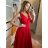 Šaty elegantné spoločenské dlhé na ramienka dámske (XS/S/M/L ONE SIZE) TALIANSKA MÓDA IM322045/DR