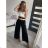 Nohavice dlhé letné s opaskom dámske (S/M ONE SIZE) TALIANSKA MÓDA IMWY22089/DR čierna M / L
