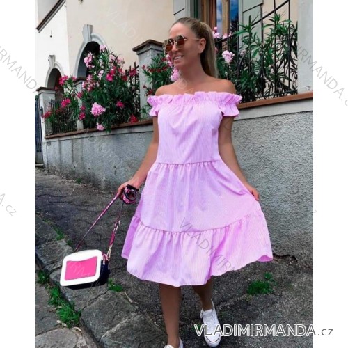 Šaty letné plátené carmen cez ramená dámske (S/M ONE SIZE) TALIANSKA MÓDA IMM22A5386/DR ružová