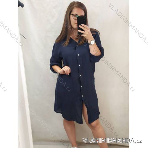 Šaty košeľové 3/4 rukáv dámske ( XL / 3XL ONE SIZE) TALIANSKA MóDA IM721PAOLO/DR tm. modrá