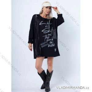 Tunika oversize šaty mikinové se zipem dlouhý rukáv dámské (S/M/L/XL ONE SIZE) ITALSKÁ MÓDA IMD22636