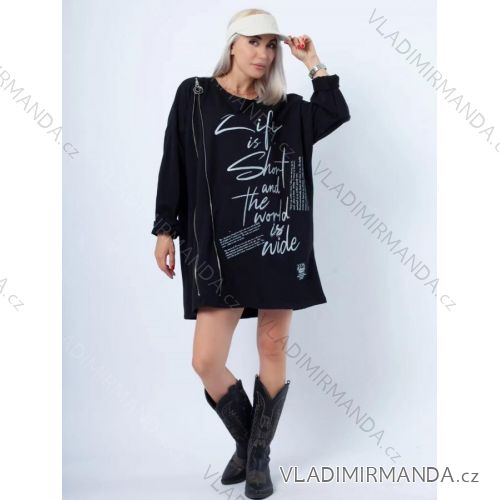 Tunika oversize šaty mikinové se zipem dlouhý rukáv dámské (S/M/L/XL ONE SIZE) ITALSKÁ MÓDA IMD22636