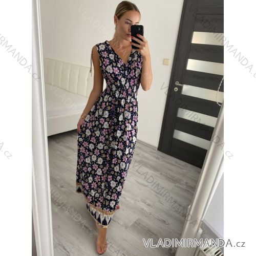 Šaty dlhé elegantné icecool bez rukávov dámske (M/L, XL/XXL) TALIANSKA MODA IMH22FLOWE