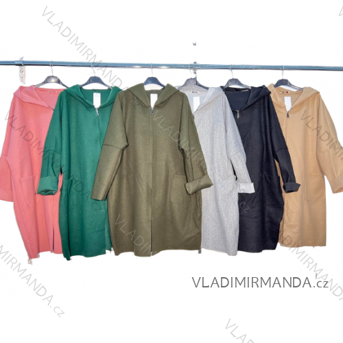 Kabát na zips s kapucňou dlhý rukáv dámska nadrozmer (2XL/3XL ONE SIZE) TALIANSKA MÓDA IM4221006