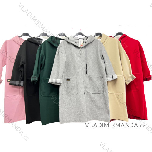 Kabát na zips s kapucňou dlhý rukáv dámska nadrozmer (2XL/3XL ONE SIZE) TALIANSKA MÓDA IM422P68D95A