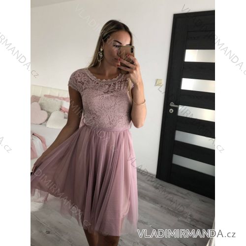 Šaty společenské elegantní plesové krátké bez rukávu dámské krajka (S/M ONE SIZE) ITALSKá MóDA IM922919