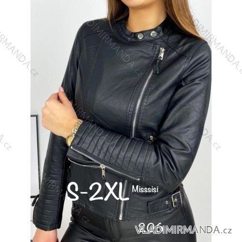 Bunda koženková dlouhý rukáv dámska (S-2XL) FRANCÚZSKA MÓDA FMWB22206