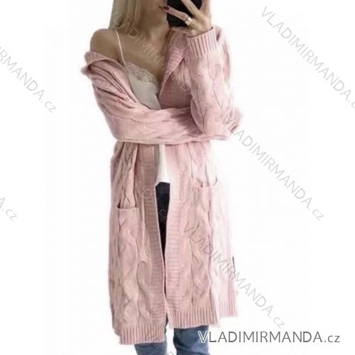 Cardigan pletený s kapucňou dlhý rukáv dámsky (S/M/L ONE SIZE) TALIANSKA MÓDA IMWB22266