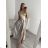 Šaty carmen dlhé na ramienka elegantné saténové dámske (S/M ONE SIZE) TALIANSKA MÓDA IMPBB22B22735/DR - ružová marhuľová - S/M