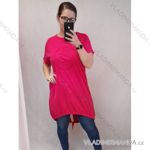 Šaty oversize krátky rukáv dámske nadrozmer (XL/2XL ONE SIZE) TALIANSKA MÓDA IM422275 tmavo ružová XL/2XL