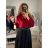 Body alá blúzka elegantný saténové  dlhý rukáv dámske (S/M ONE SIZE) TALIANSKA MÓDA IMM22LS17519/DR čierna S/M