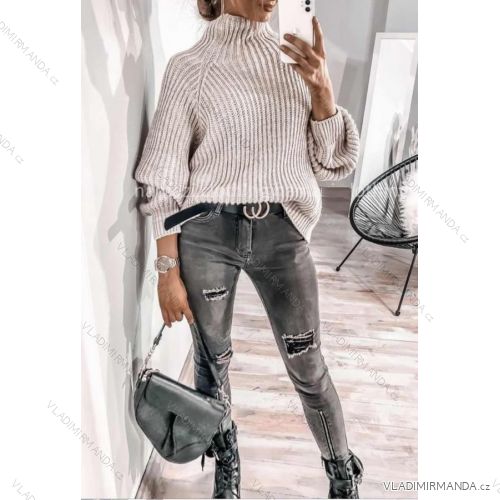Sveter stojáček dlhý rukáv dámsky (S/M/L ONE SIZE) TALIANSKÁ MÓDA IM42271701