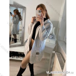 Cardigan pletený teplý s kapucí dlouhý rukáv dámský (S/M/L ONE SIZE) ITALSKÁ MÓDA IMD22815