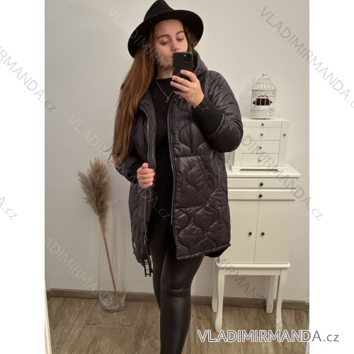 Bunda oversize s kapucňou dámska nadrozmer (XL/2XL ONE SIZE) TALIANSKA MÓDA IM422726/DR XL/2XL čierna