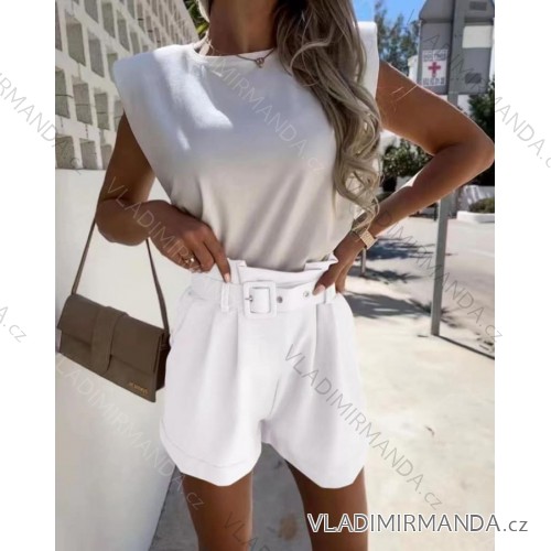 Kraťasy šortky elegantné s opaskom dámske (S/M/L ONE SIZE) TALIANSKA MÓDA IMD22519/DR biela