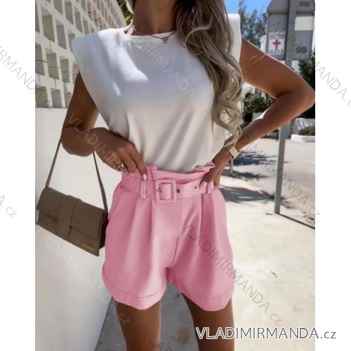 Kraťasy šortky elegantné s opaskom dámske (S/M/L ONE SIZE) TALIANSKA MÓDA IMD22519/DR babypink