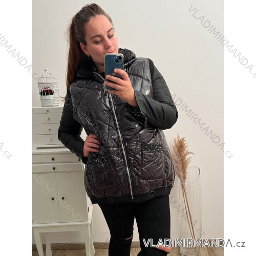 Vesta s kapucňou dámska nadrozměr (2XL-4XL) TURECKÁ MODA IMLI21060/DR 5XL čierna
