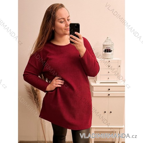 Šaty teplé dlhý rukáv dámske nadrozmer (3XL/4XL ONE SIZE) TALIANSKA MóDA IM422NEAPOL/DR 3XL / 4XL vínová