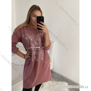 Šaty zamatové teplé dlhý rukáv dámske nadrozmer (L/XL/2XL ONE SIZE) TALIANSKA MÓDA IM322651