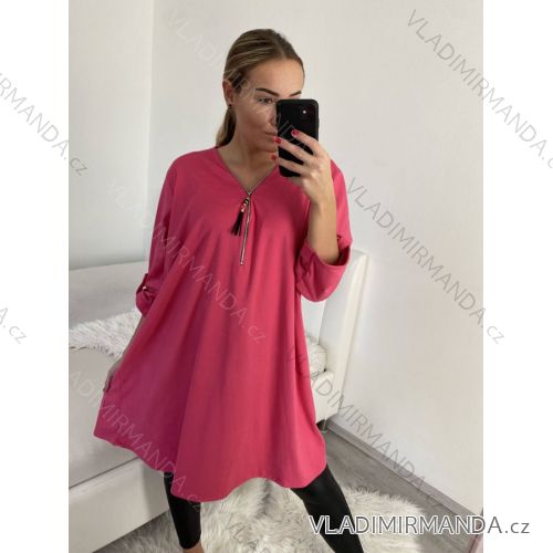 Šaty zamatové so zipsom dlhý rukáv dámske nadrozmer (XL/2XL/3XL ONE SIZE) TALIANSKA MóDA IM4221270