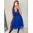 Šaty spoločenské elegantné krátke bez rukávov tilové dámske (S/M ONE SIZE) TALIANSKA MóDA IMM22305/DR světle modrá