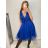 Šaty spoločenské elegantné krátke bez rukávov tilové dámske (S/M ONE SIZE) TALIANSKA MóDA IMM22305/DR světle modrá