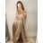 Šaty carmen dlhé na ramienka elegantné saténové dámske (S/M ONE SIZE) TALIANSKA MÓDA IMPBB22B22735/DR - ružová marhuľová - S/M