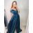 Šaty carmen dlhé na ramienka elegantné saténové dámske (S/M ONE SIZE) TALIANSKA MÓDA IMPBB22B22735/DR - ružová marhuľová - S/M