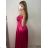 Šaty carmen dlhé na ramienka elegantné saténové dámske (S/M ONE SIZE) TALIANSKA MÓDA IMPBB22B22735/DR - ružová marhuľová - S/M