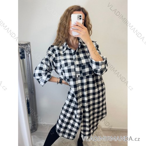 Šaty košeľové dlhý rukáv dámske (L/XL ONE SIZE) TALIANSKÁ MÓDA IM720518 biela L/XL one size