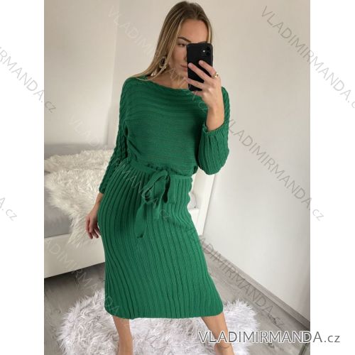 Šaty elegantné pletené dlhý rukáv dámske (S/M ONE SIZE) TALIANSKA MÓDA IMWKK224078